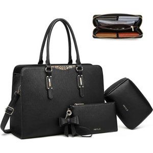 4pc Sets Laptop Bag for Women Large Leather Laptop Briefcase with USB Port